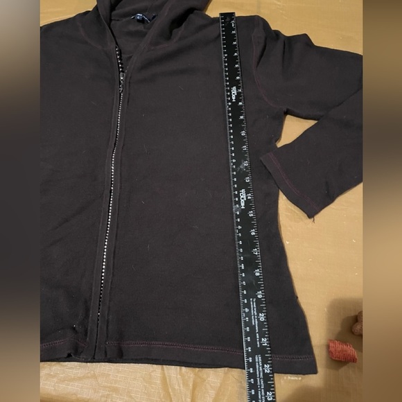 Bijou Jeans size large dark brown hooded sweater rhinestone zip front - Picture 7 of 14